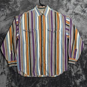 Vintage Blue Zone Double Pocket Long Sleeve Button Down Shirt Size Medium